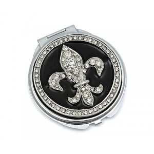 Compact Mirror - 12 PCS - Rhinestone Fleur De Lis Charm -MR-GM1012BK